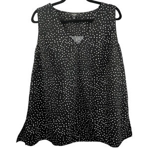 Lord & Taylor Polka Dot Blouse Black Size 1X Sleeveless Loose Fit V-Neck Top